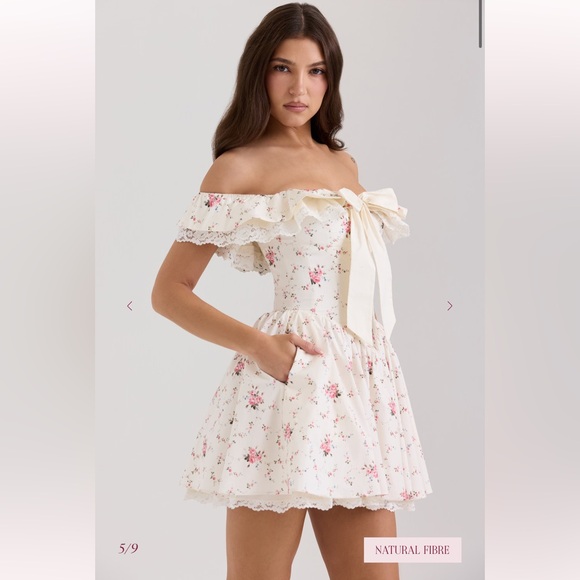House of CB Stretch Cotton Floral Print Off Shoulder Corset Mini Dress- M - Picture 2 of 10